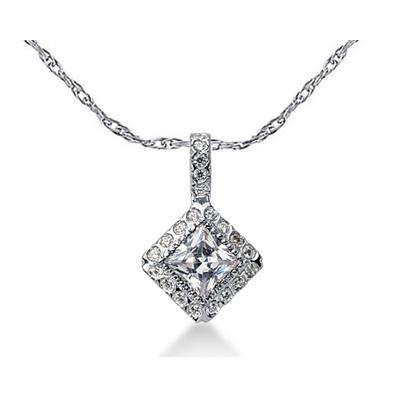 Prong Set Princess diamond with side stone Pendant Setting in 14K White Gold
